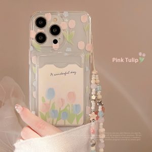 Tulip Flower Card Holder Transparent Phone Case
