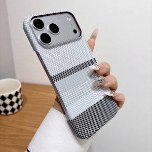 Carbon Fiber Magnetic Case for iPhone 18 Pro – Snow White Gray