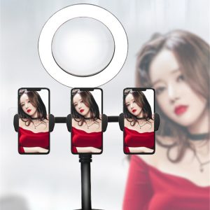 Live Streaming Phone Holder with Dimmable LED Ring Fill Light and 3 Phone Clips Hot Youtuber’s Video Live Desk Liftable Stand