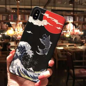 Japanese Mount Fuji Koi Embossed Soft Shell Phone Case