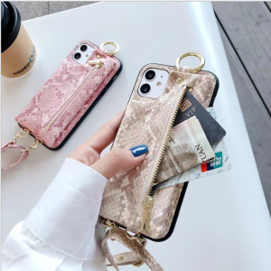 Phone Case Zipper Wallet With Snakeskin Pattern