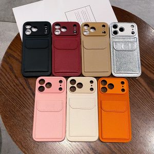 Plain Leather Pattern Card Holder Phone Case