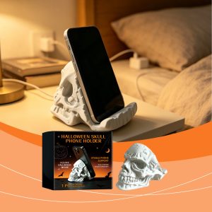 Halloween Skull Phone Holder, Creative 3D PLA Desktop Cell Phone Stand, Funny Skeleton Decorative Phone Bracket, Novelty Lazy Phone Mount For Desk Home Office Halloween Party Decoration Gift