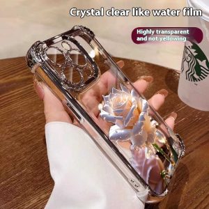 Applicable To 16 Mobile Phone Flower Rose Transparent Drop-resistant Phone Case