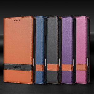 Leather Case With Patchwork Card Slot Wallet And Phone Cover