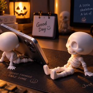 Skeleton Phone Stand, Halloween Skull Phone Holder, Creative Desk Decor And Mobile Device Stand For Home Office