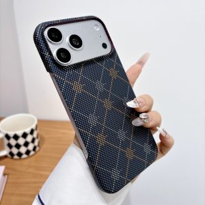 Carbon Fiber Magnetic Case for iPhone 18 Pro – Gold Plaid