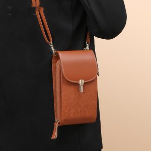 New Summer Lychee-Grain Leather Export-Quality Womens Shoulder Phone Pouch
