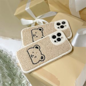 Simple Plush Embroidered Bear Shockproof Phone Case