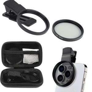 52mm Professional Phone Camera Clip With Macro Lens CPL Star Variable ND Filter For All Smartphones Aluminum Alloy Thread – With CPL Filter,Round Hole