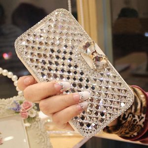 Bow Knot Rhinestone Mobile Phone Leather Case Card Wallet