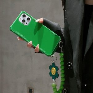 Chain Flower Green Crossbody Strap Phone Case