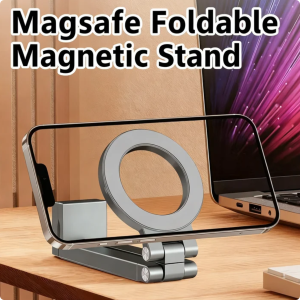 Magnetic Phone Stand For Travel, 360 Rotatable Foldable Desk Holder With N52 Strong Magnets, Portable Magsafe Compatible Mount For Airplane Train Car And Home Office